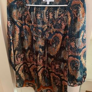 DR2 Women's Floral Paisley Blouse - Teal and Orange